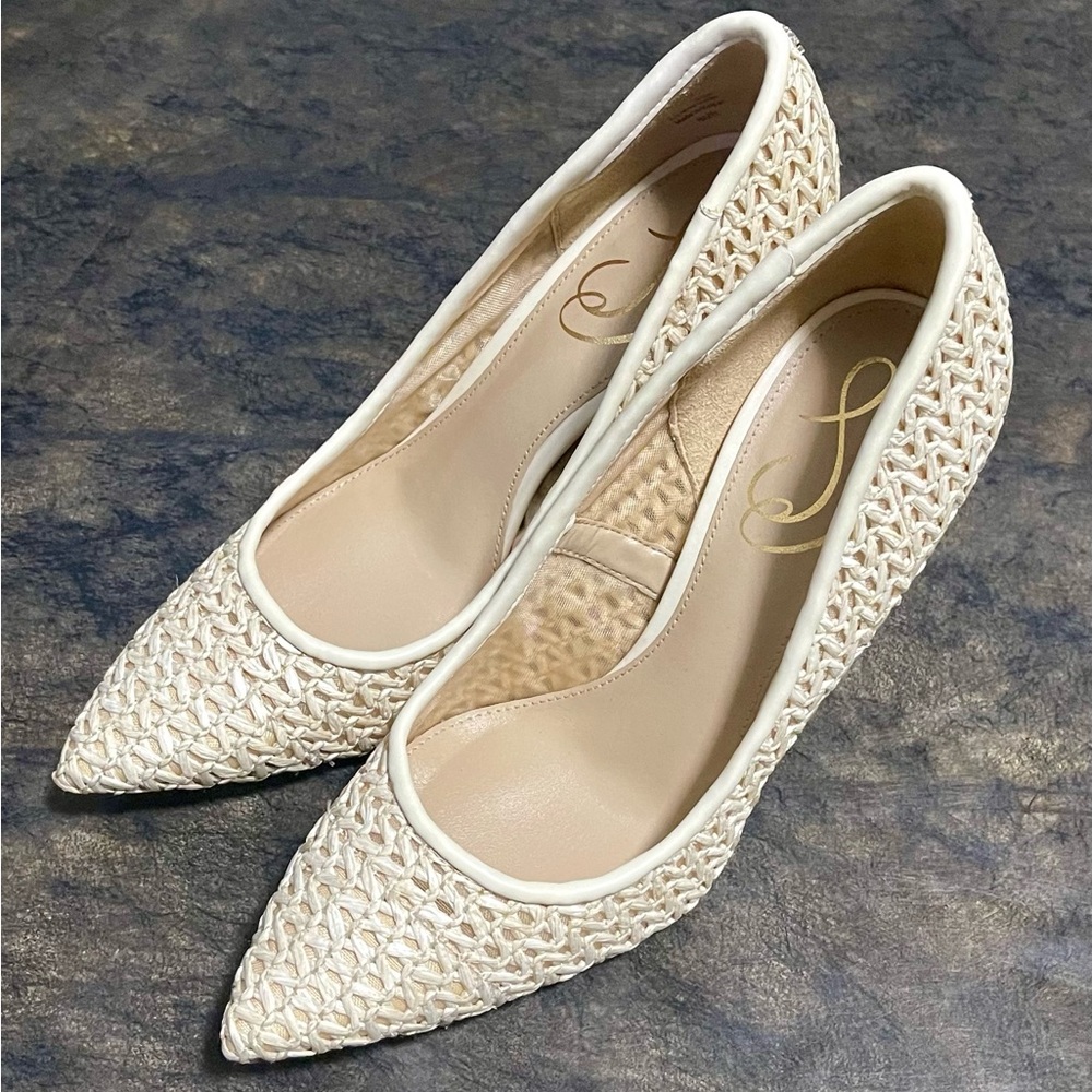 Sam Edelman Hazel Pointed Toe Pump Ivory Raffia Women's 6.5